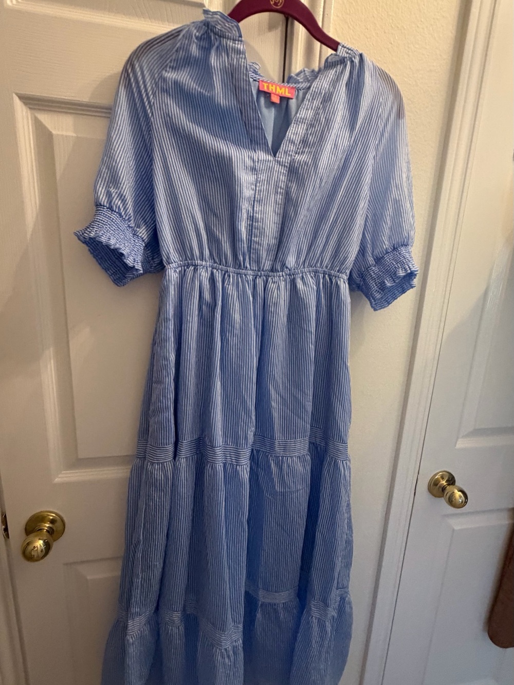 THML women’s ' Blue Stripe Tiered Midi Dress